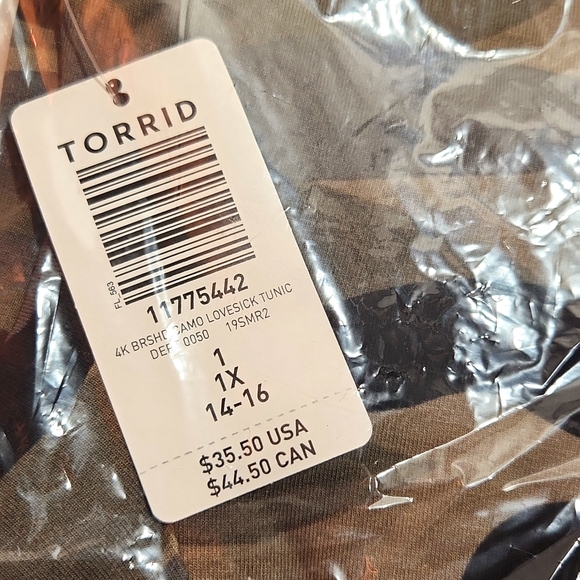❤️NWT VINTAGE TORRID TUNIC - CAMOFLAGE GREEN - SUPER SOFT LOVESICK - PLUS SIZE - Picture 6 of 9